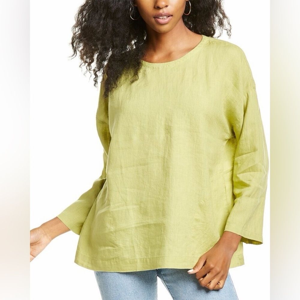 $188 NWT Eileen Fisher Medium Organic Linen Bateu Box Top Long Sleeves